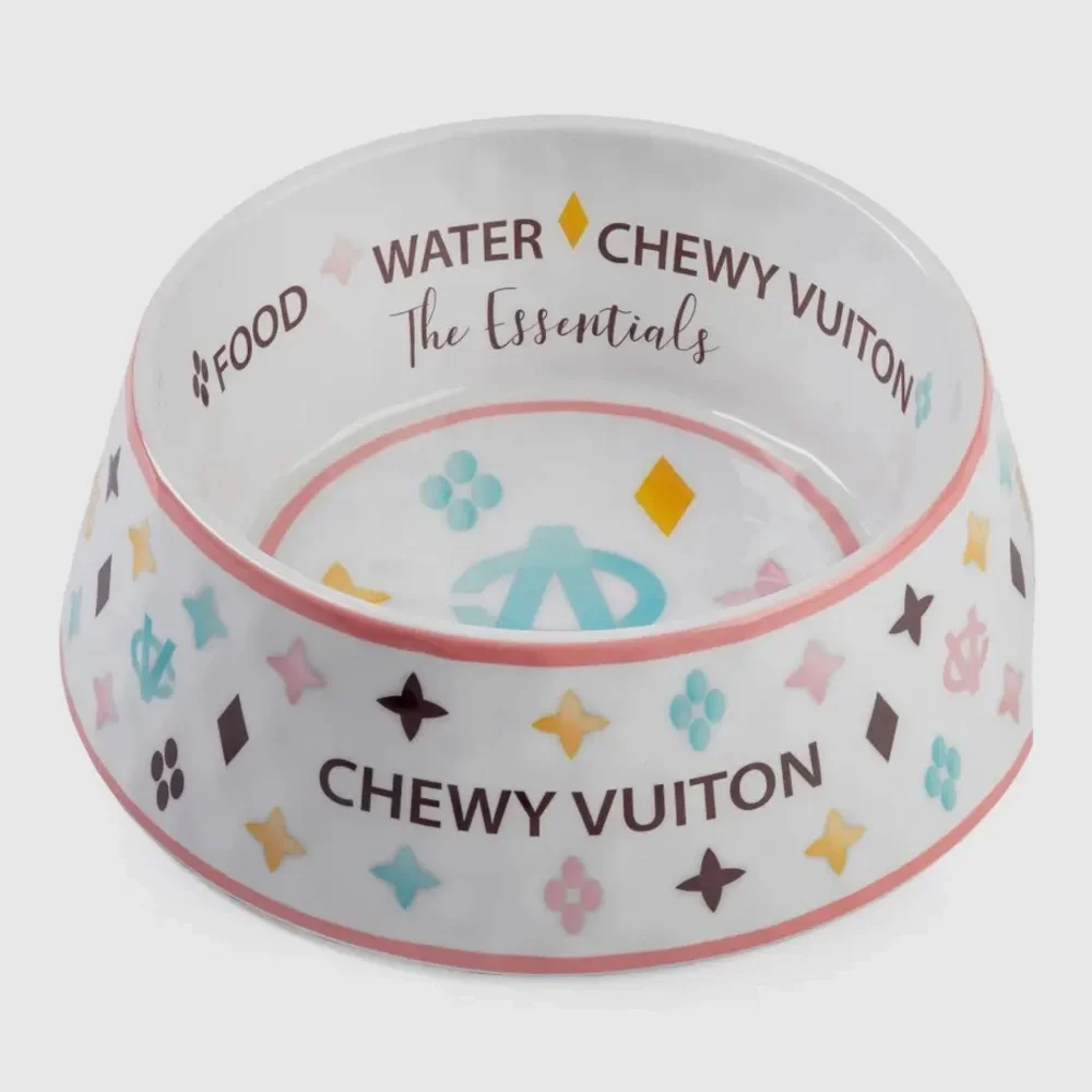 New Chewy Vuiton Pet Bowls in White & Pink